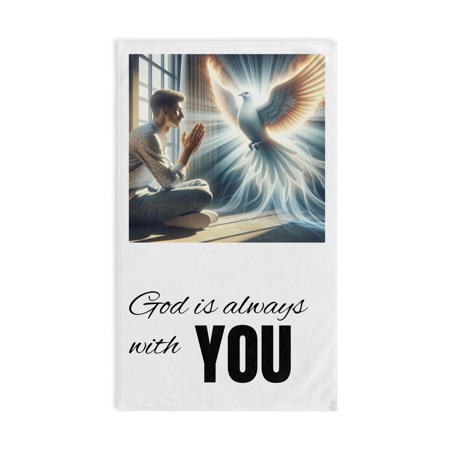 Spiritual Hand Towel - "God is always with YOU" - Inspirational Decor, Gift for Faith, Kitchen, or Bathroom