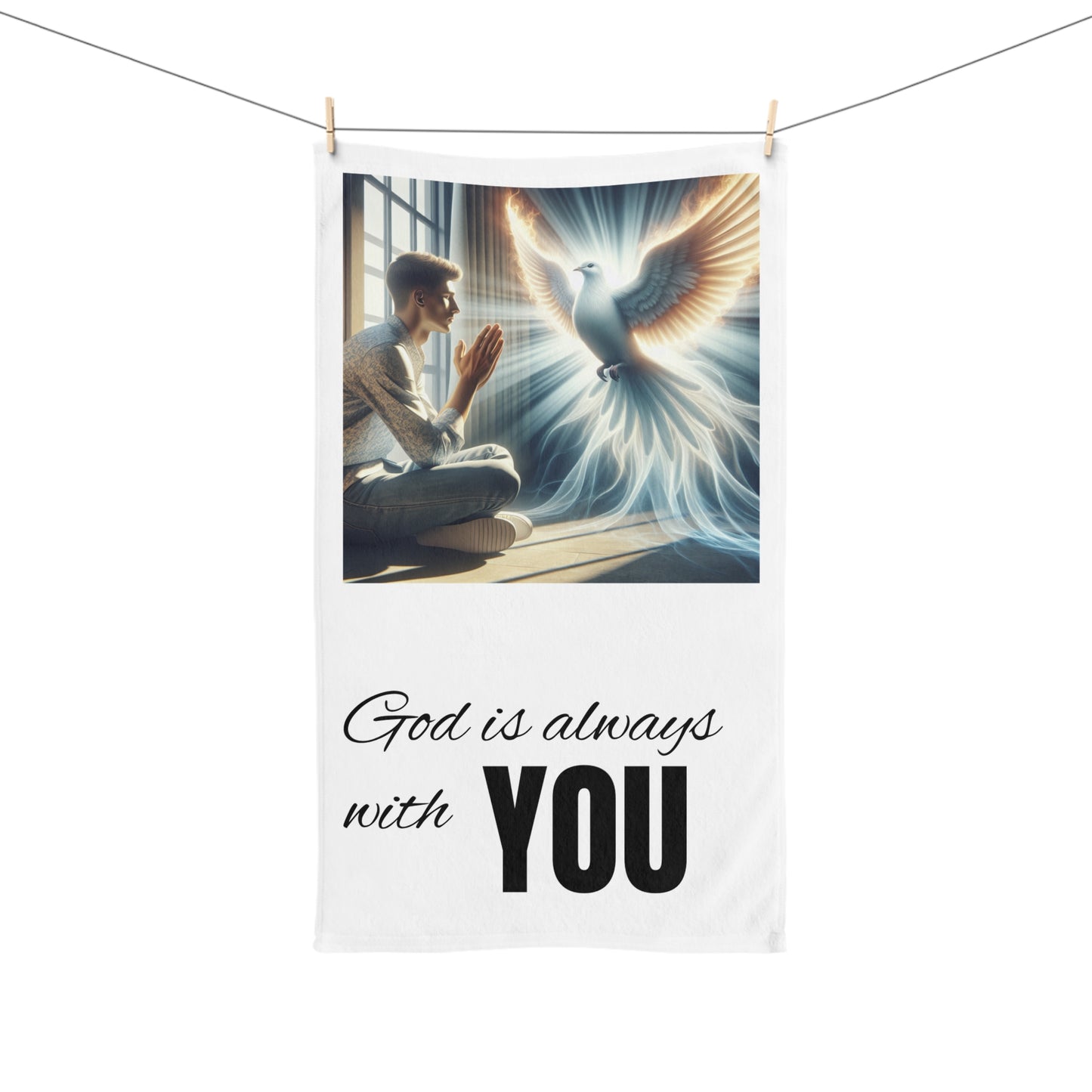 Spiritual Hand Towel - "God is always with YOU" - Inspirational Decor, Gift for Faith, Kitchen, or Bathroom