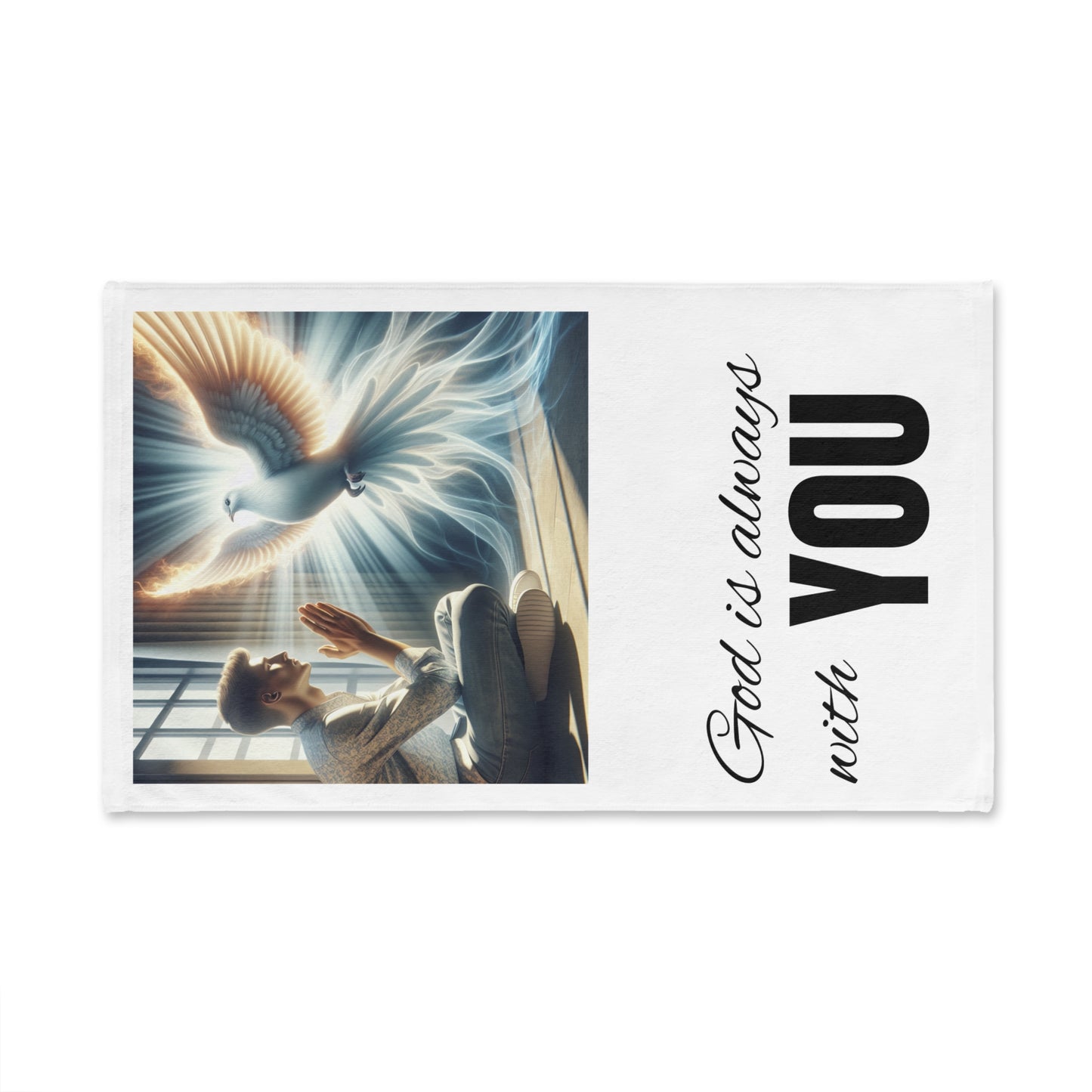 Spiritual Hand Towel - "God is always with YOU" - Inspirational Decor, Gift for Faith, Kitchen, or Bathroom