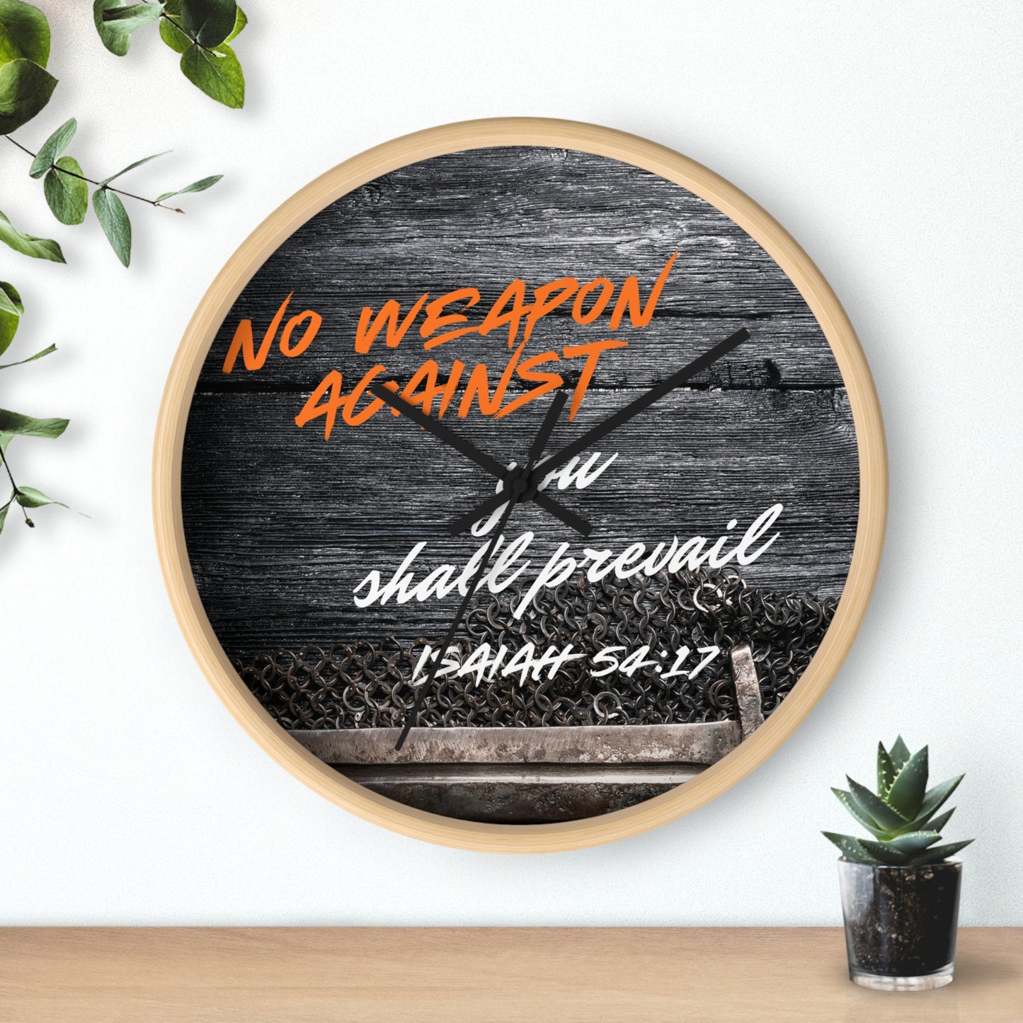 Inspirational Wall Clock - "No Weapon Against You Shall Prevail" - Isaiah 54:17