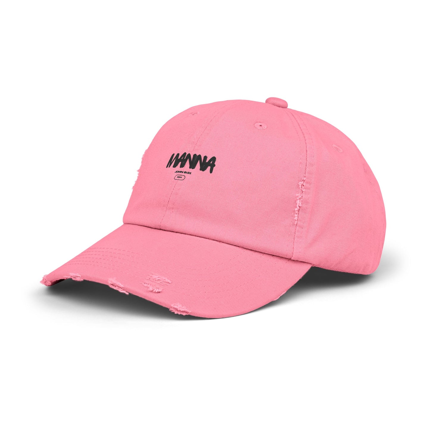 Trendy Unisex Distressed Cap - Manna Graphic Pink Hat for Everyday Style