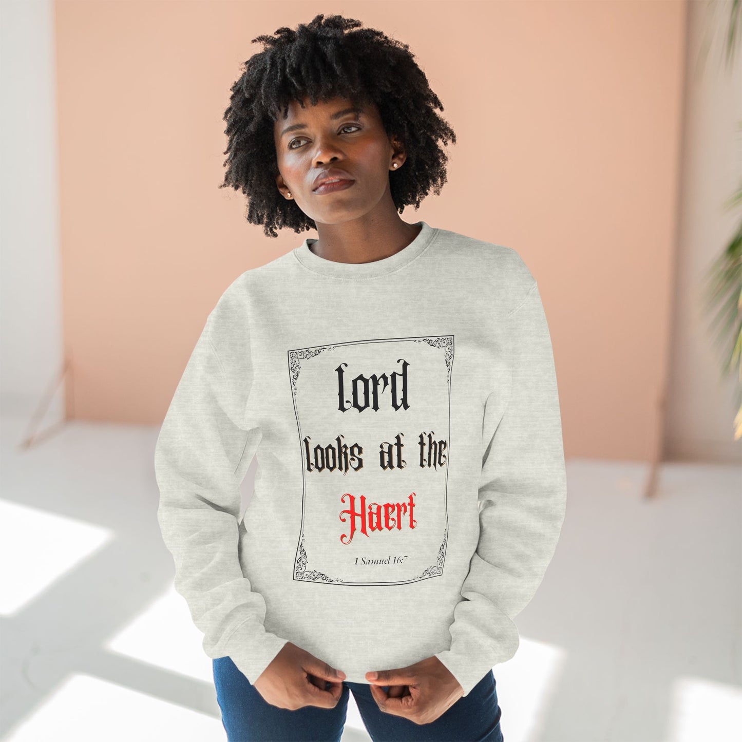 Faith-Inspired Unisex Crewneck Sweatshirt – 'Lord Looks at the Heart'