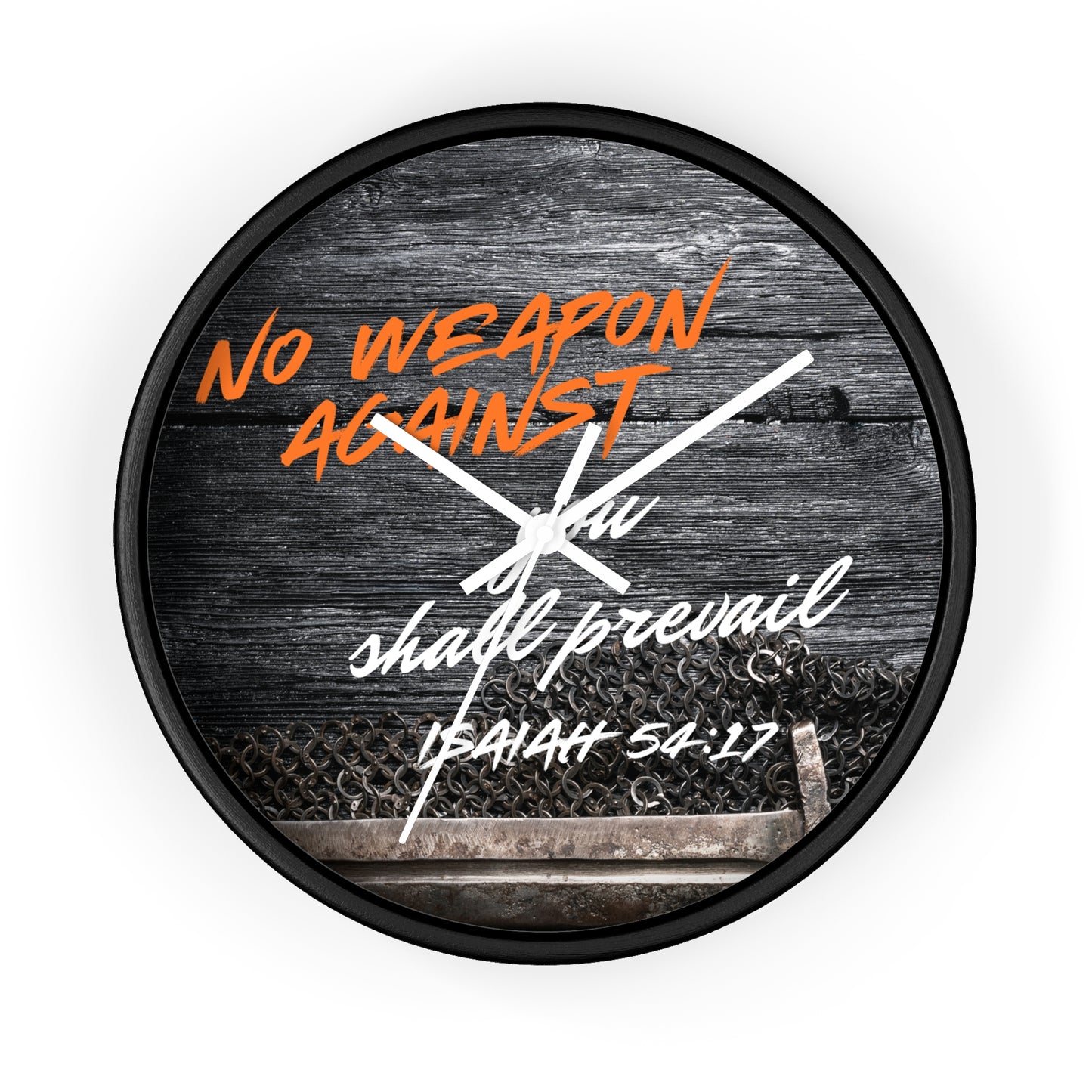 Inspirational Wall Clock - "No Weapon Against You Shall Prevail" - Isaiah 54:17