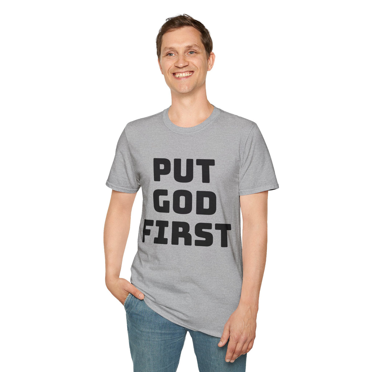 Put God First T-Shirt — Faith-Based Christian Tee (MannaJohn3:31 Back Design)