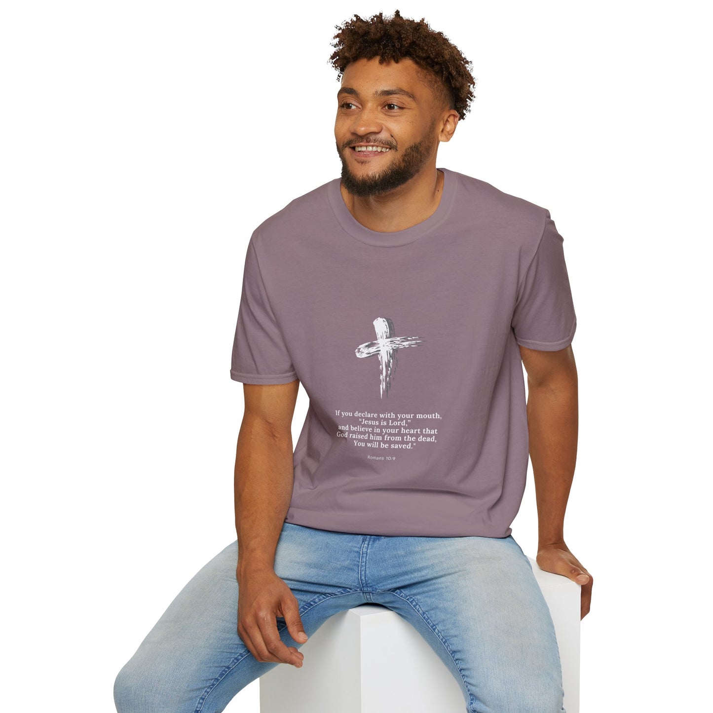 Faith-Inspired Unisex Softstyle T-Shirt - Romans 10:9 Graphic Tee