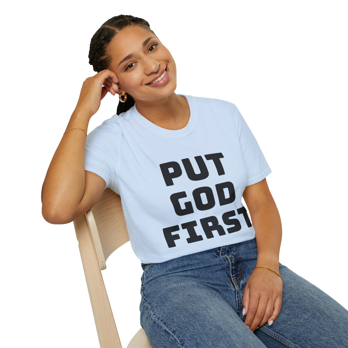 Put God First T-Shirt — Faith-Based Christian Tee (MannaJohn3:31 Back Design)