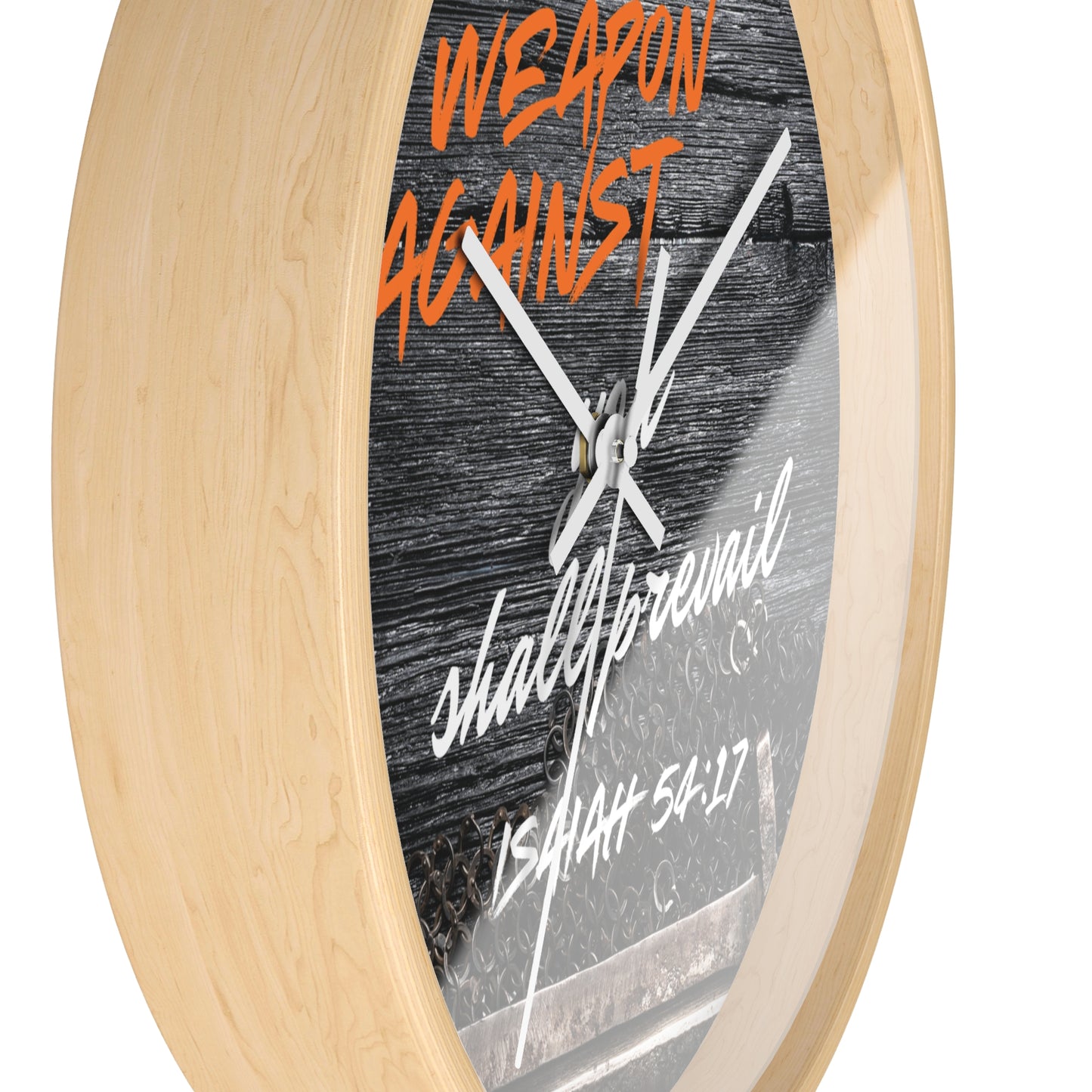 Inspirational Wall Clock - "No Weapon Against You Shall Prevail" - Isaiah 54:17