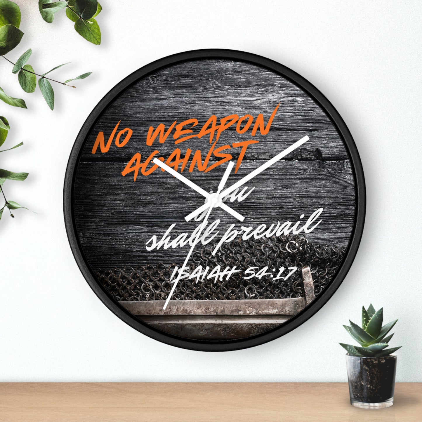 Inspirational Wall Clock - "No Weapon Against You Shall Prevail" - Isaiah 54:17