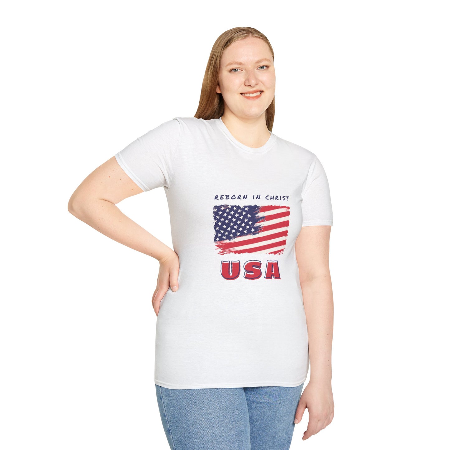 Unisex Softstyle T-Shirt - 'Reborn in Christ USA' Patriotic Graphic Tee