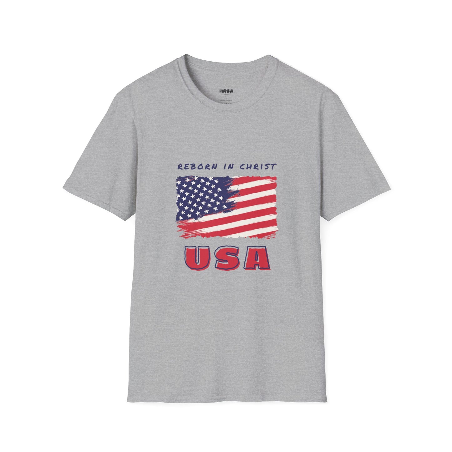 Unisex Softstyle T-Shirt - 'Reborn in Christ USA' Patriotic Graphic Tee