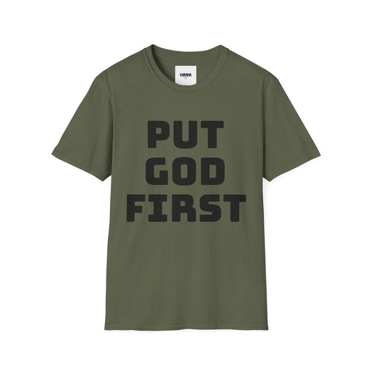 Put God First T-Shirt — Faith-Based Christian Tee (MannaJohn3:31 Back Design)