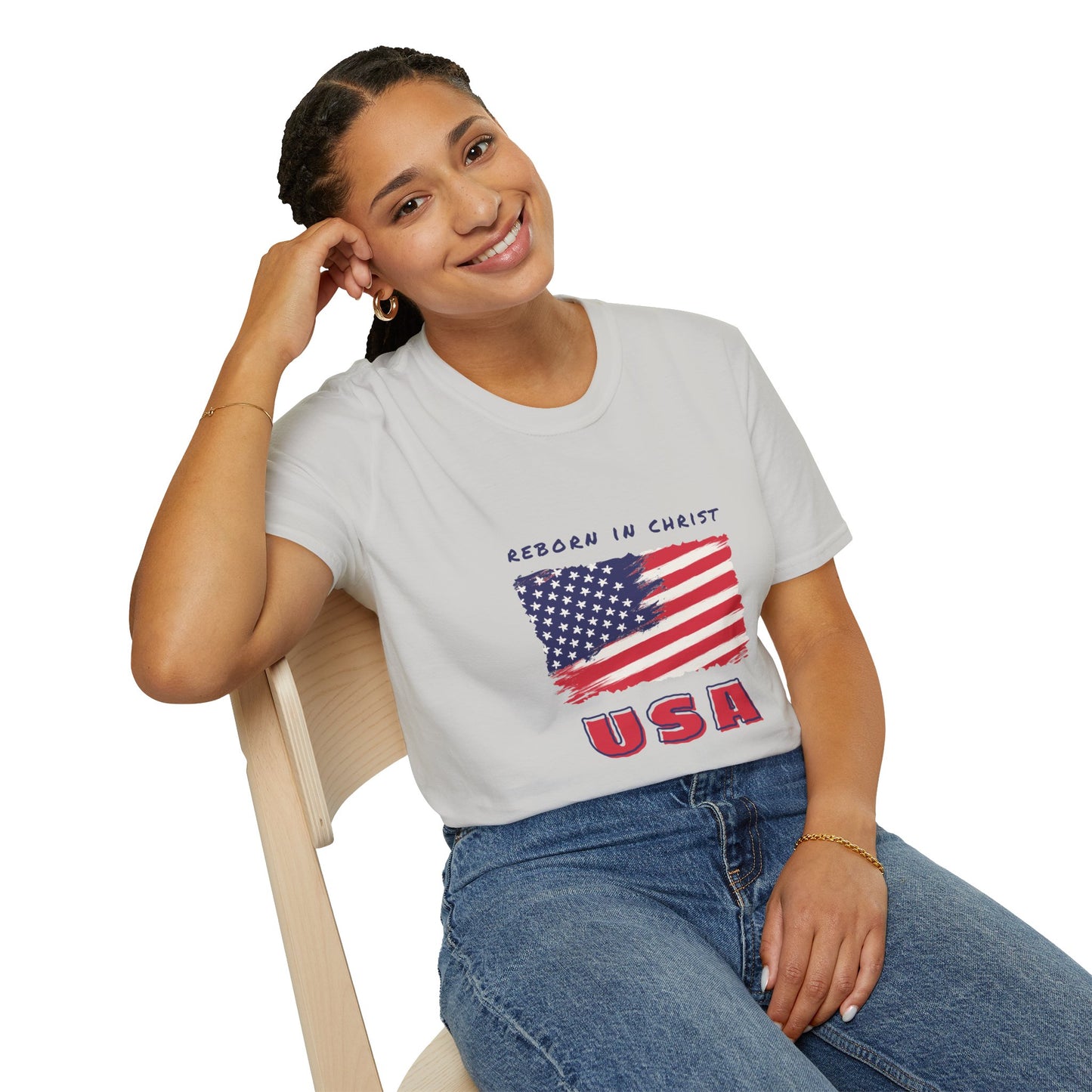 Unisex Softstyle T-Shirt - 'Reborn in Christ USA' Patriotic Graphic Tee