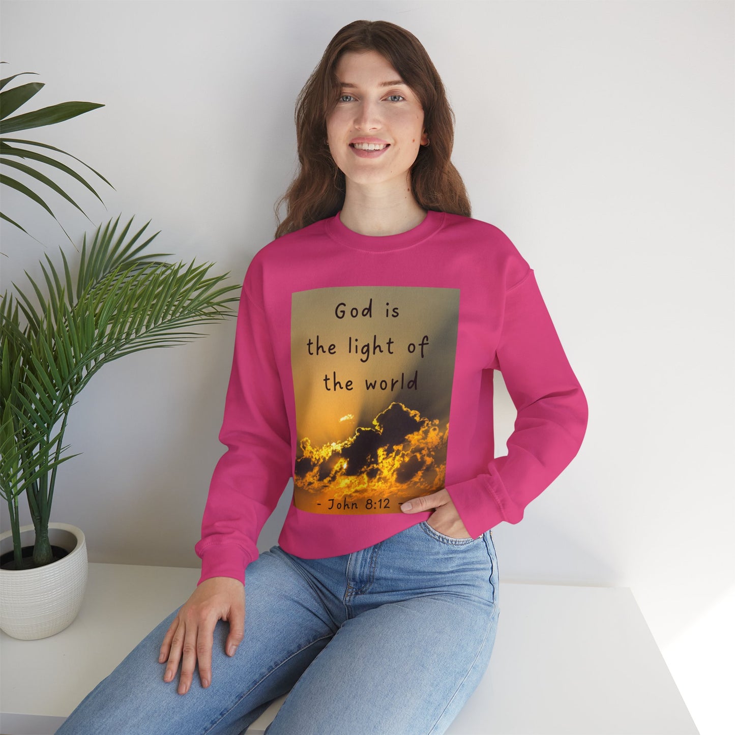 Faith & Family Unisex Heavy Blend™ Crewneck Sweatshirt - 'God is the Light of the World' & 'Best Mom Ever' Design