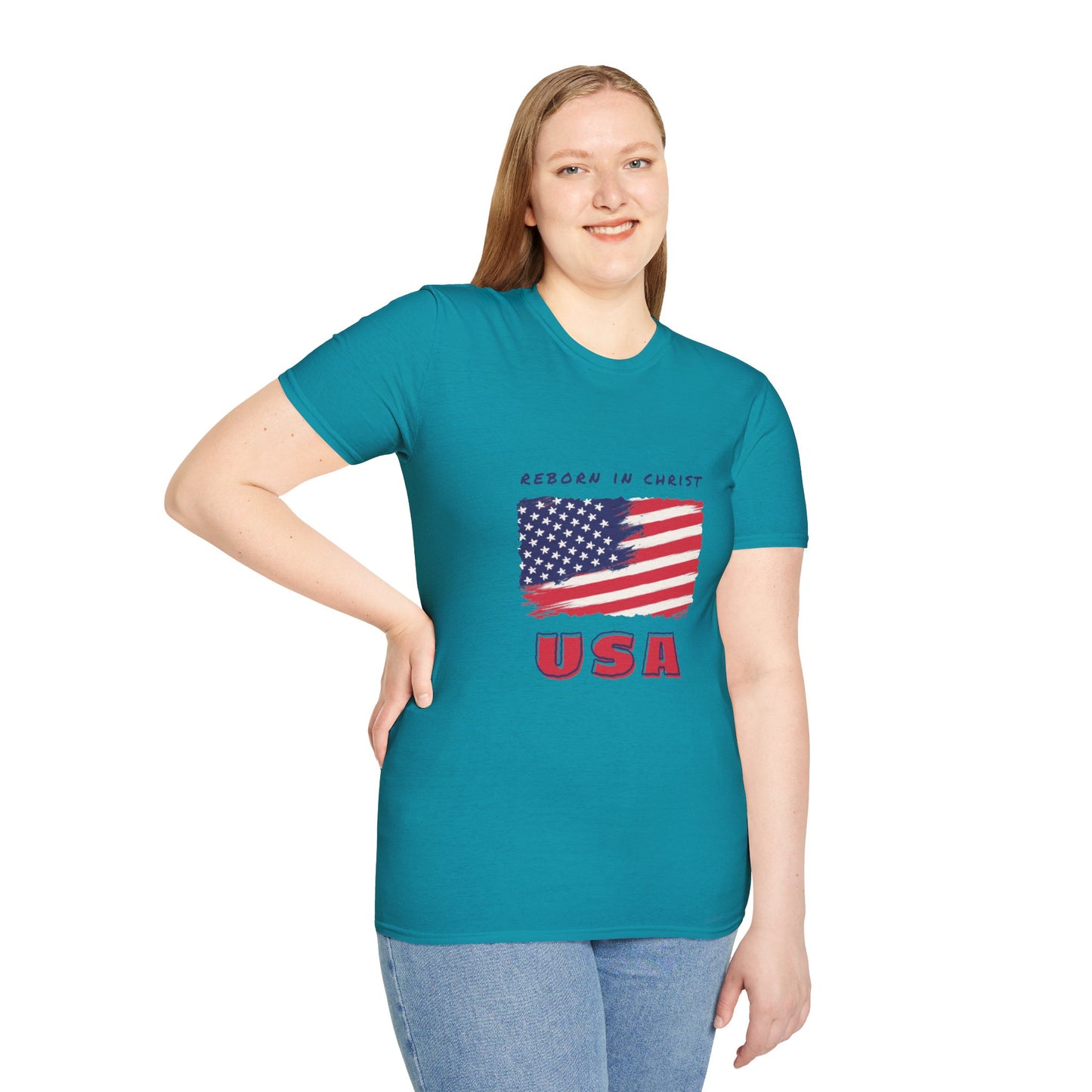 Unisex Softstyle T-Shirt - 'Reborn in Christ USA' Patriotic Graphic Tee