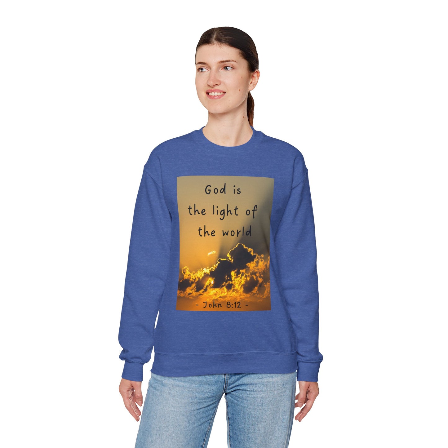 Faith & Family Unisex Heavy Blend™ Crewneck Sweatshirt - 'God is the Light of the World' & 'Best Mom Ever' Design