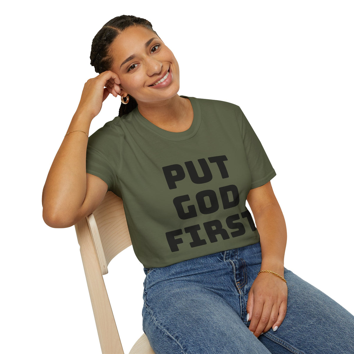 Put God First T-Shirt — Faith-Based Christian Tee (MannaJohn3:31 Back Design)