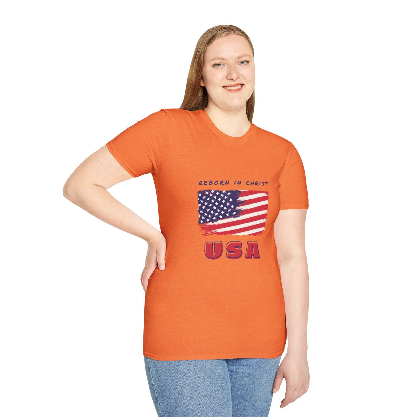 Unisex Softstyle T-Shirt - 'Reborn in Christ USA' Patriotic Graphic Tee