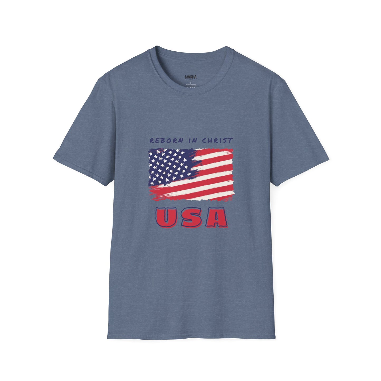 Unisex Softstyle T-Shirt - 'Reborn in Christ USA' Patriotic Graphic Tee