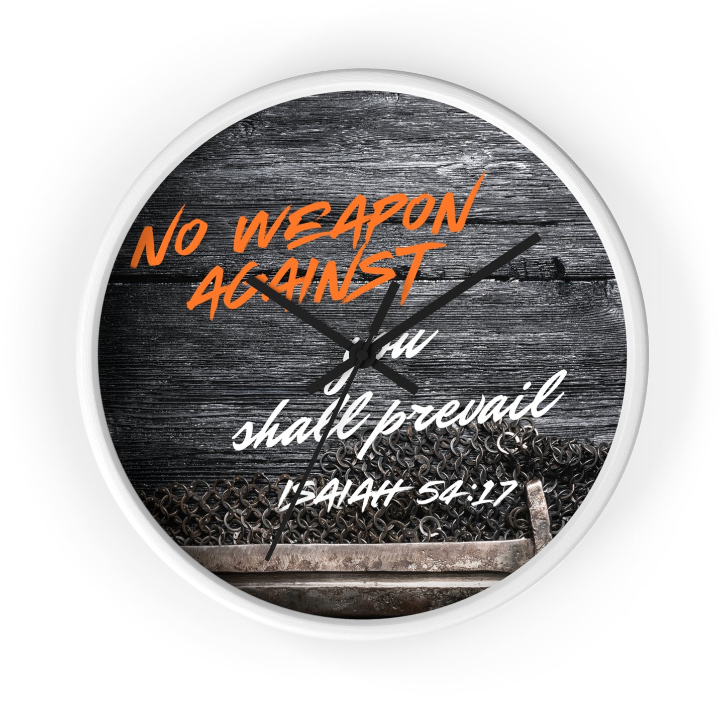 Inspirational Wall Clock - "No Weapon Against You Shall Prevail" - Isaiah 54:17