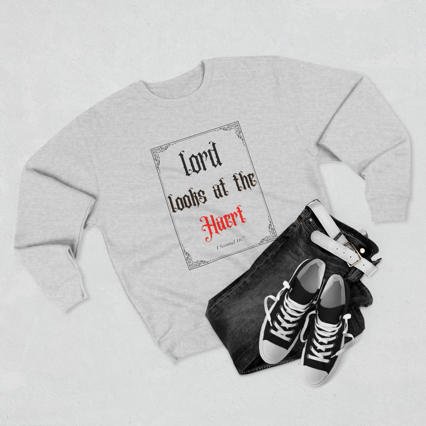 Faith-Inspired Unisex Crewneck Sweatshirt – 'Lord Looks at the Heart'