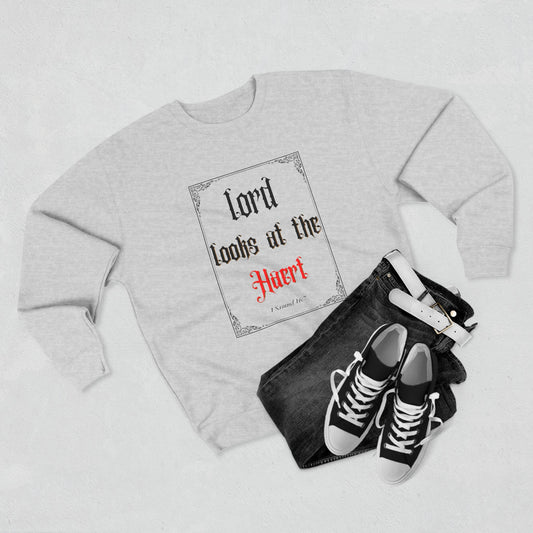 Faith-Inspired Unisex Crewneck Sweatshirt – 'Lord Looks at the Heart'