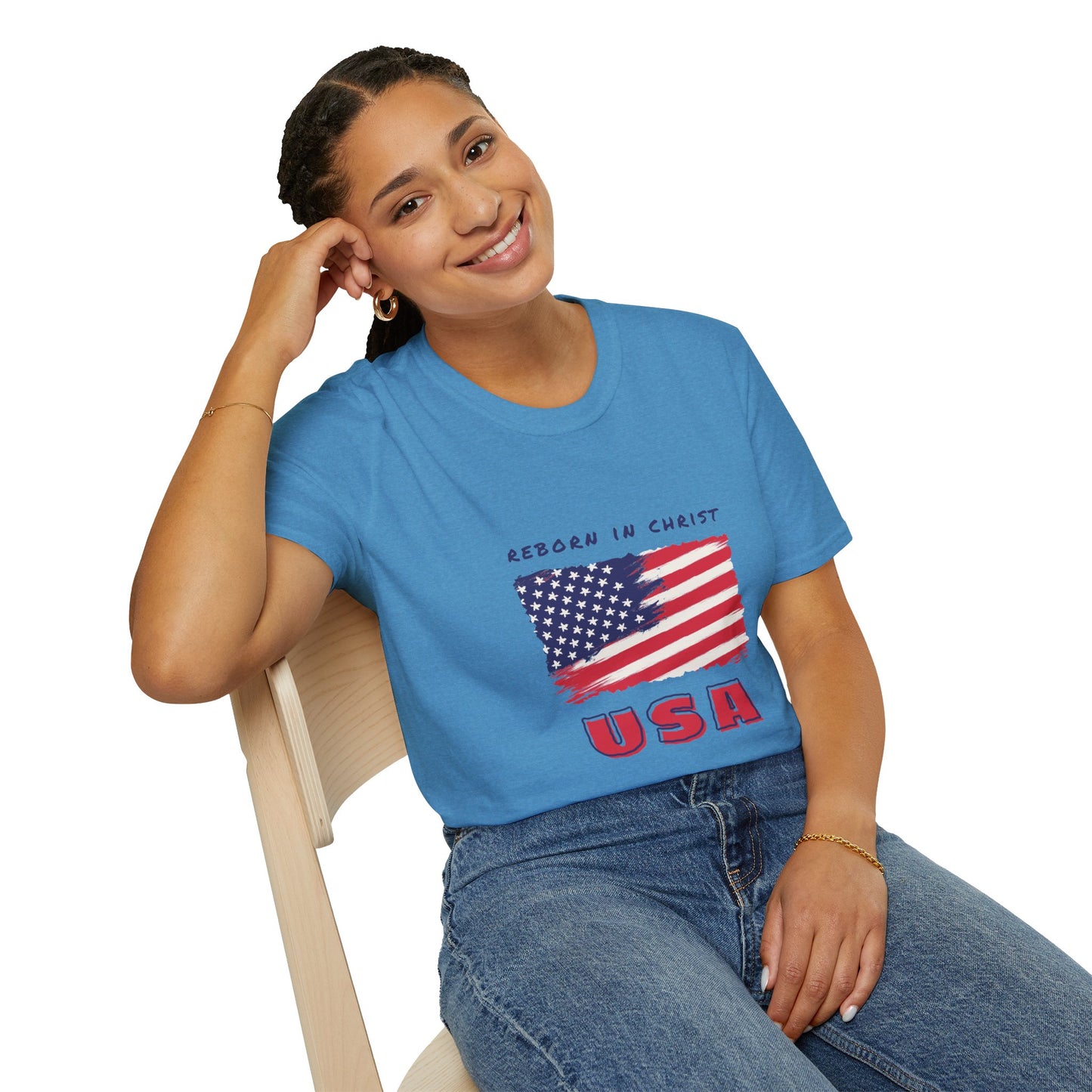 Unisex Softstyle T-Shirt - 'Reborn in Christ USA' Patriotic Graphic Tee