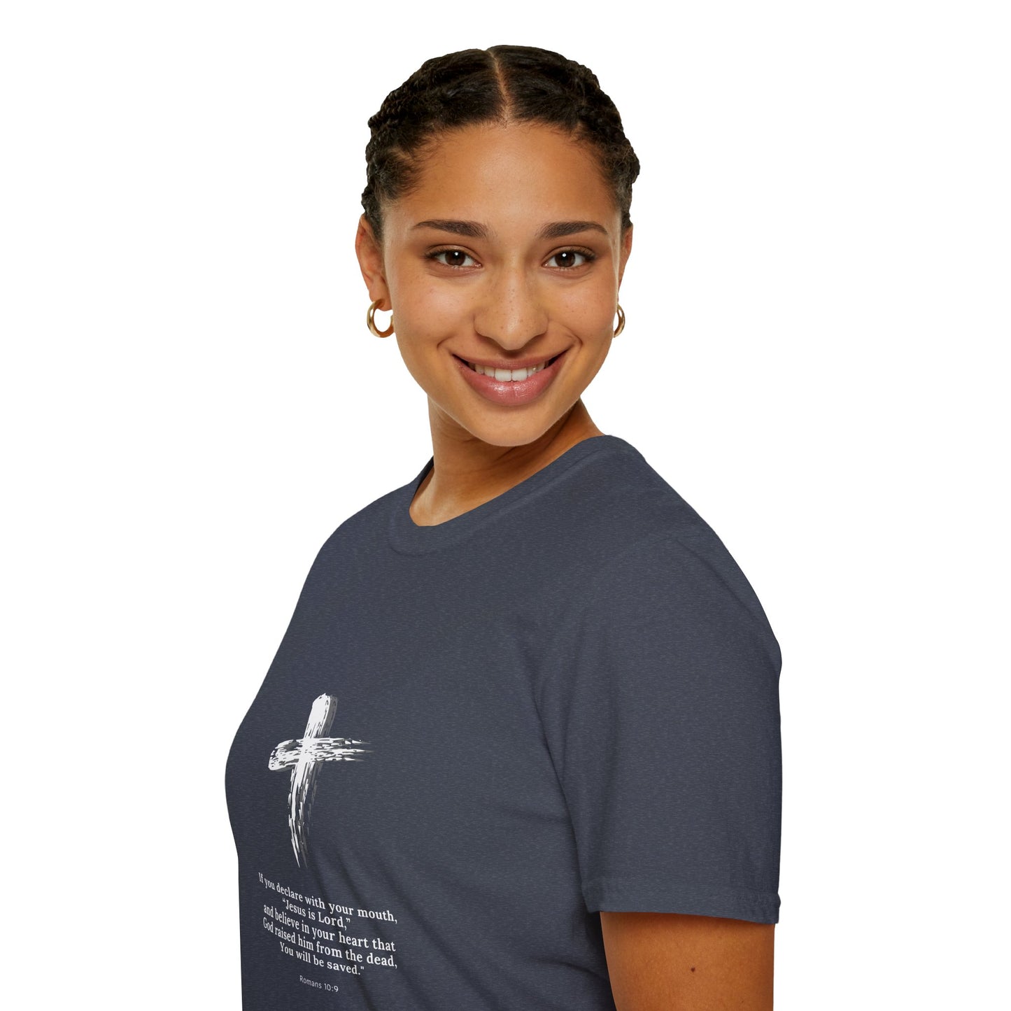 Faith-Inspired Unisex Softstyle T-Shirt - Romans 10:9 Graphic Tee
