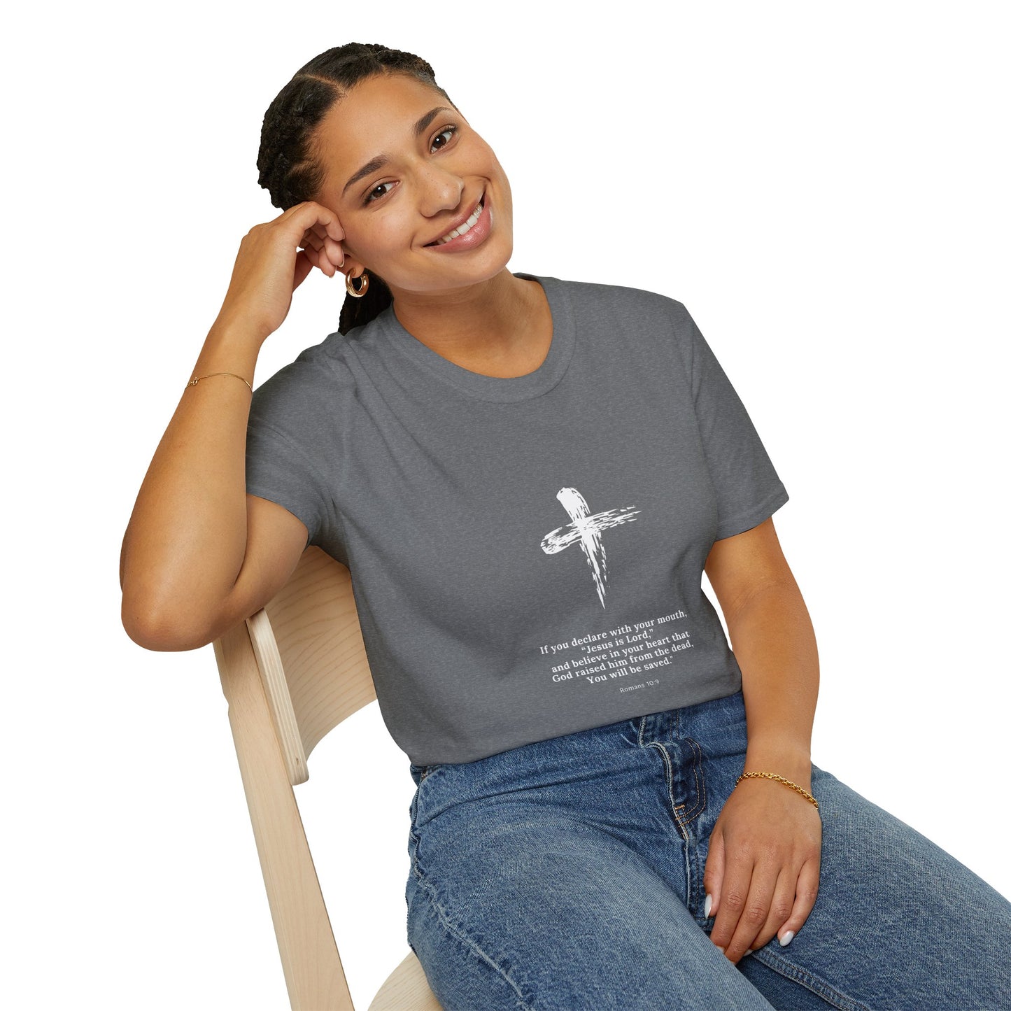 Faith-Inspired Unisex Softstyle T-Shirt - Romans 10:9 Graphic Tee