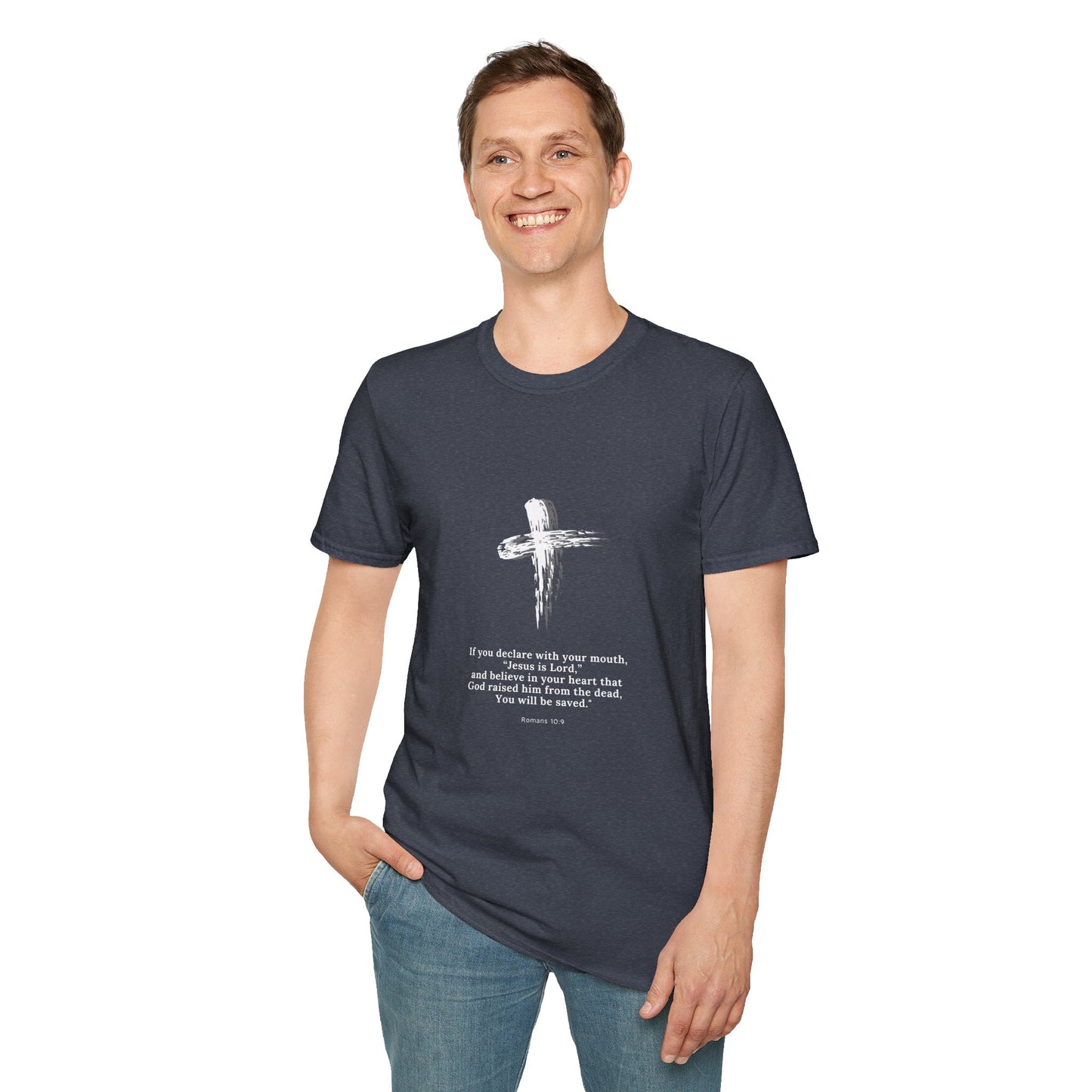 Faith-Inspired Unisex Softstyle T-Shirt - Romans 10:9 Graphic Tee