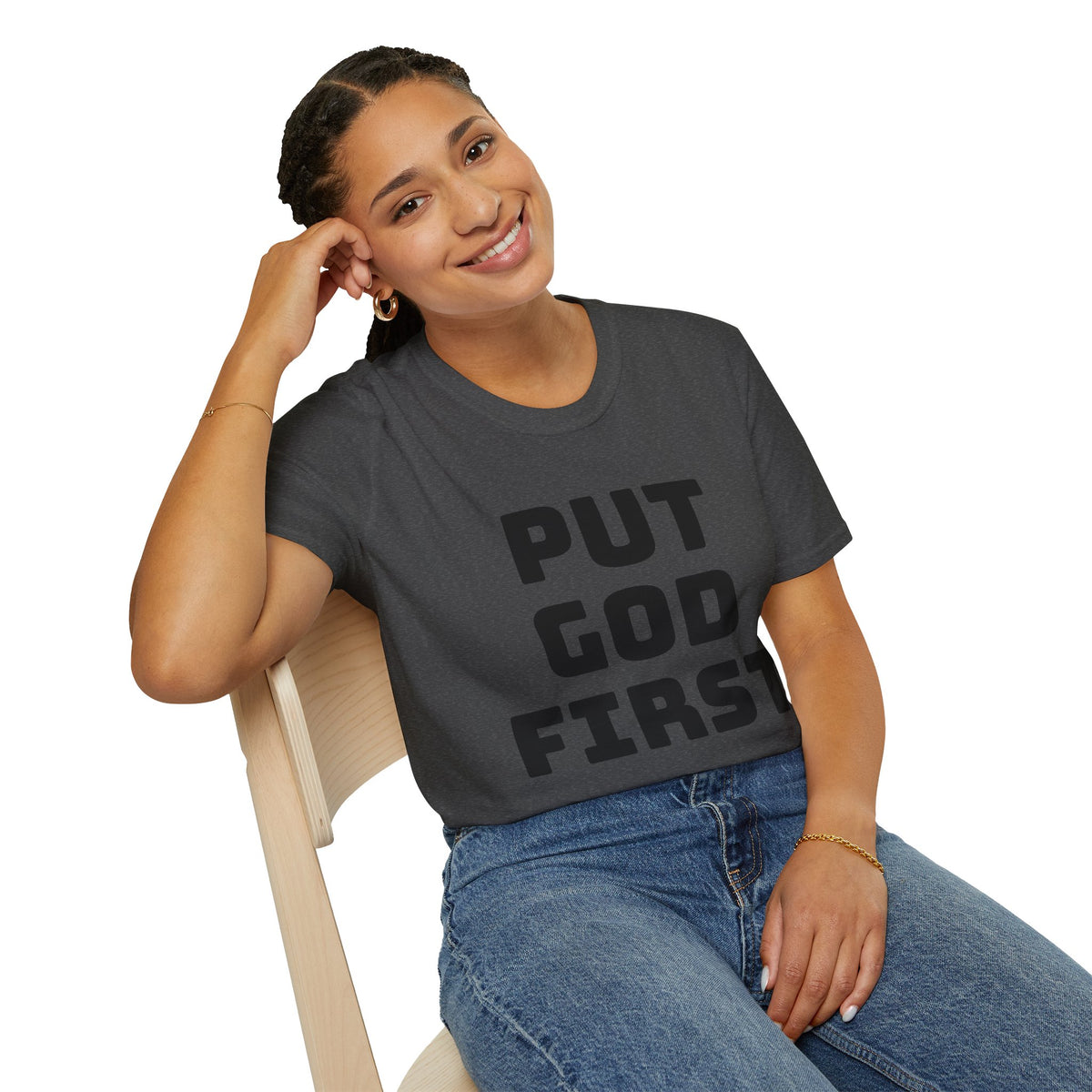 Put God First T-Shirt — Faith-Based Christian Tee (MannaJohn3:31 Back Design)
