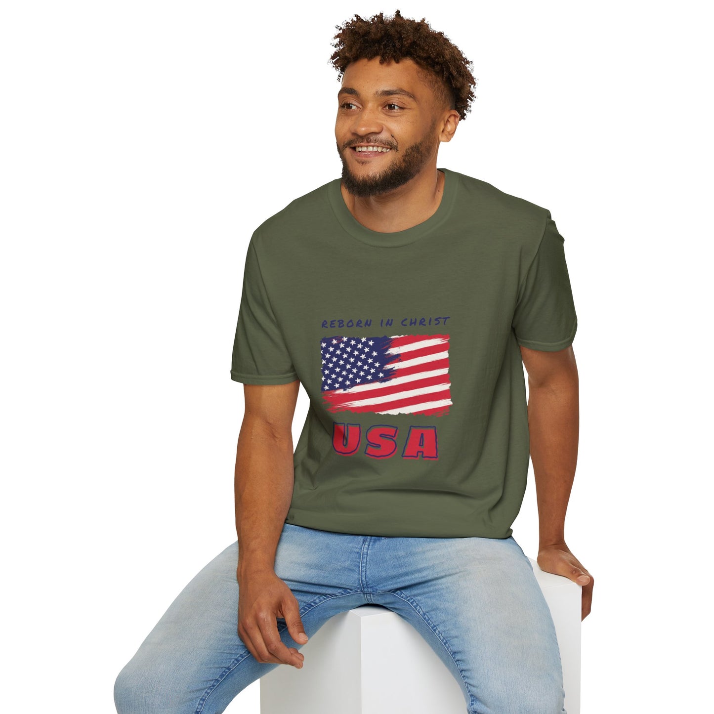 Unisex Softstyle T-Shirt - 'Reborn in Christ USA' Patriotic Graphic Tee