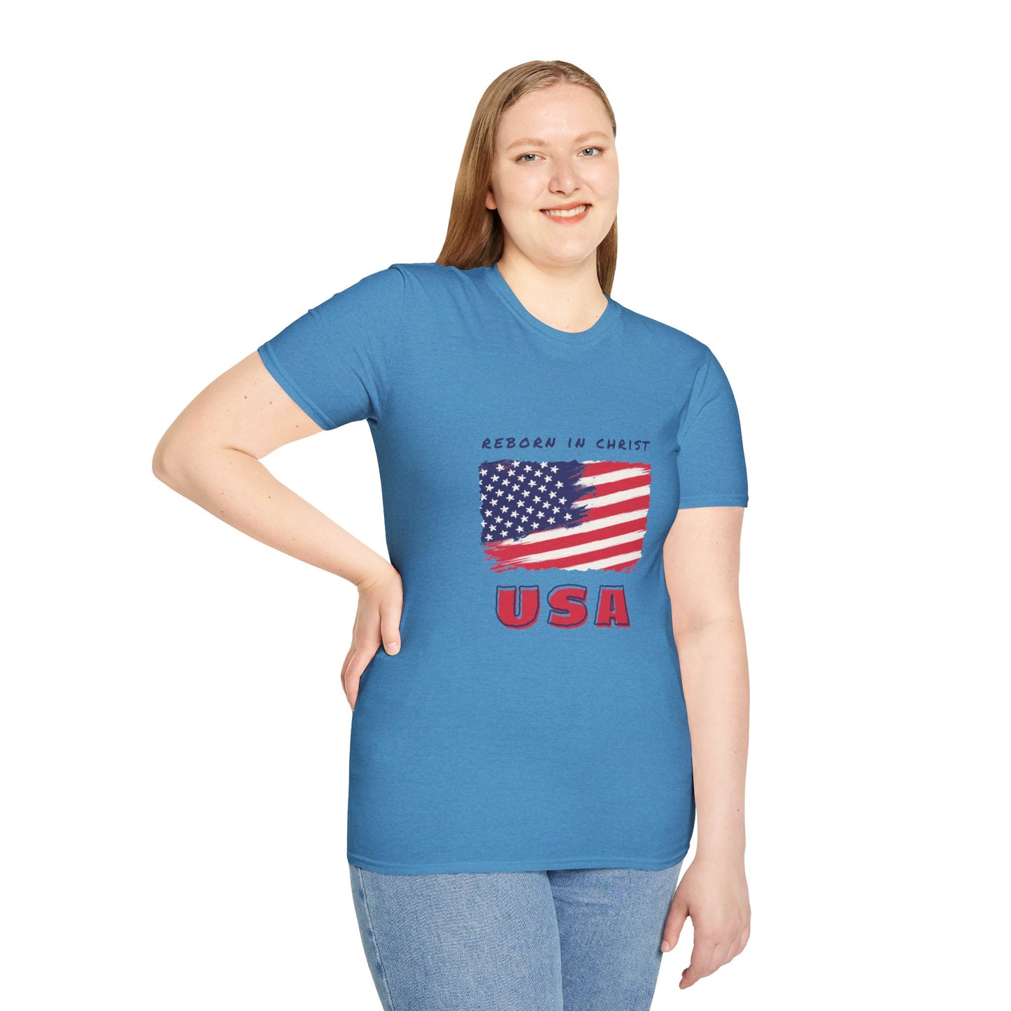 Unisex Softstyle T-Shirt - 'Reborn in Christ USA' Patriotic Graphic Tee