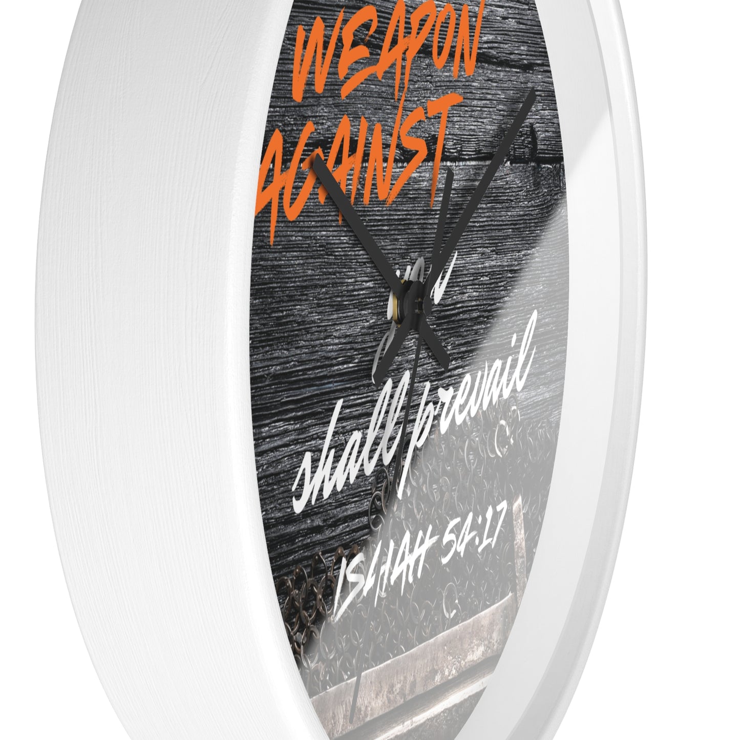 Inspirational Wall Clock - "No Weapon Against You Shall Prevail" - Isaiah 54:17