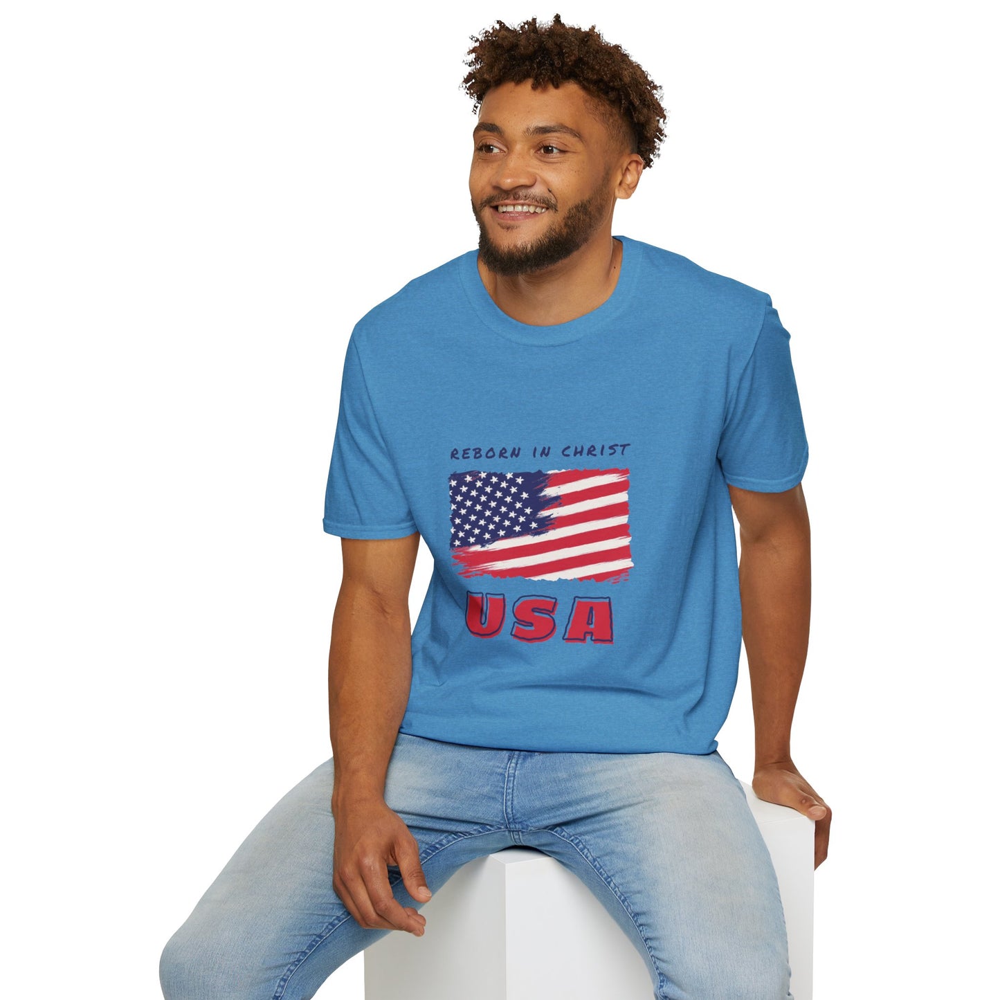 Unisex Softstyle T-Shirt - 'Reborn in Christ USA' Patriotic Graphic Tee