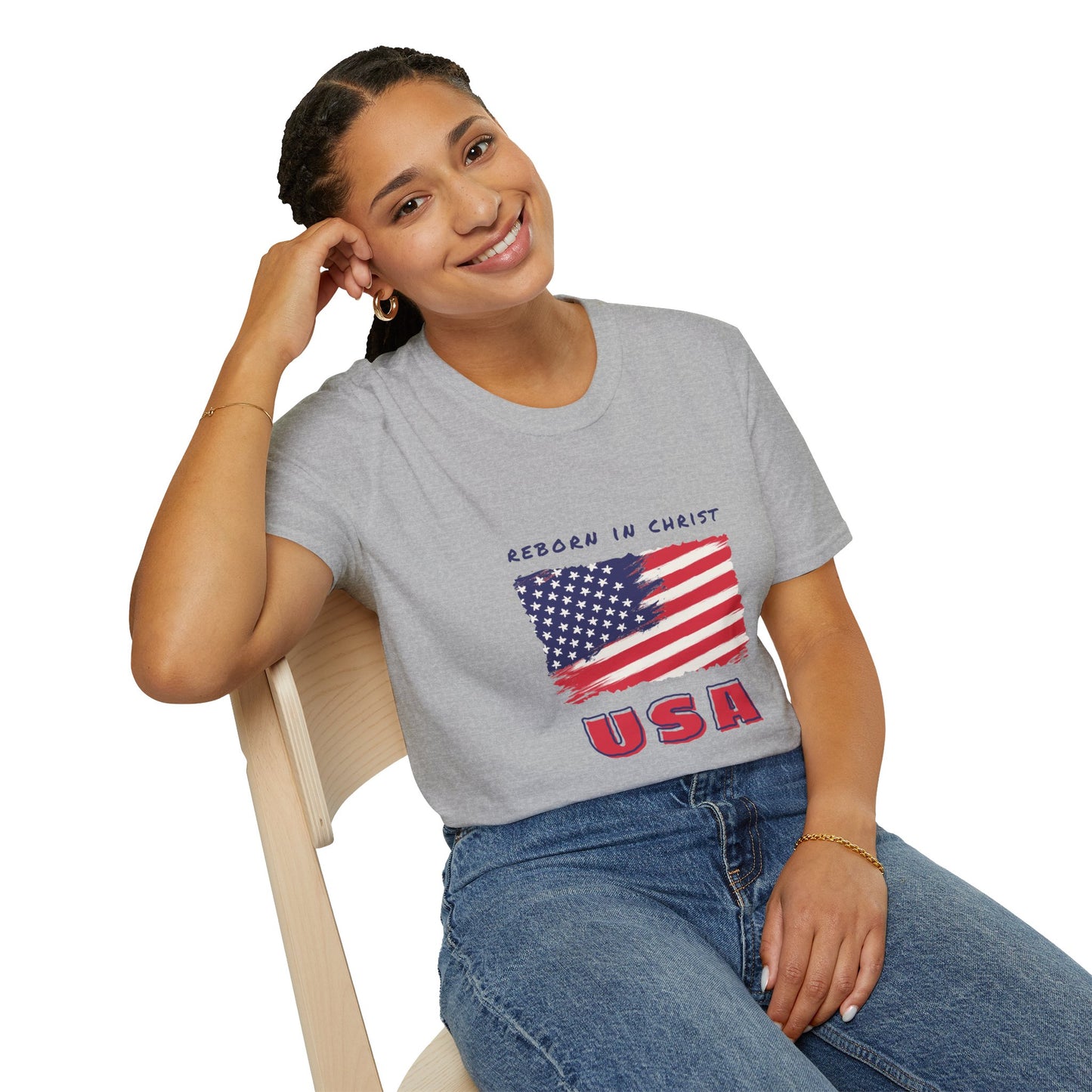 Unisex Softstyle T-Shirt - 'Reborn in Christ USA' Patriotic Graphic Tee