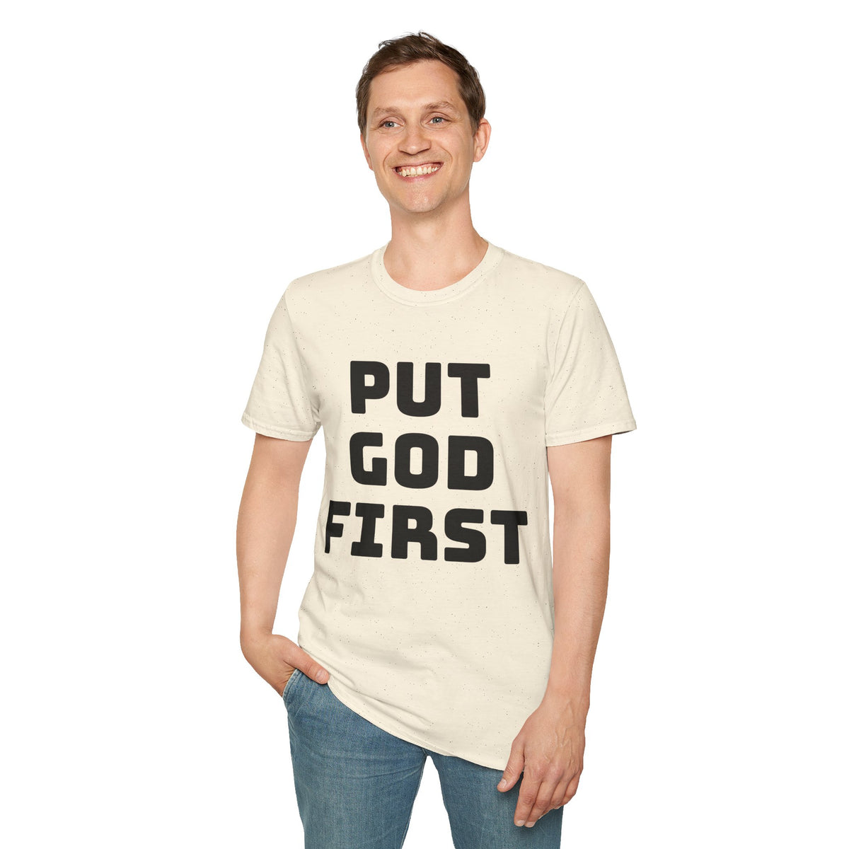 Put God First T-Shirt — Faith-Based Christian Tee (MannaJohn3:31 Back Design)