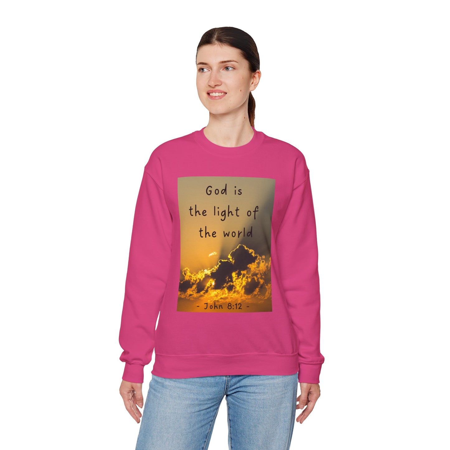 Faith & Family Unisex Heavy Blend™ Crewneck Sweatshirt - 'God is the Light of the World' & 'Best Mom Ever' Design