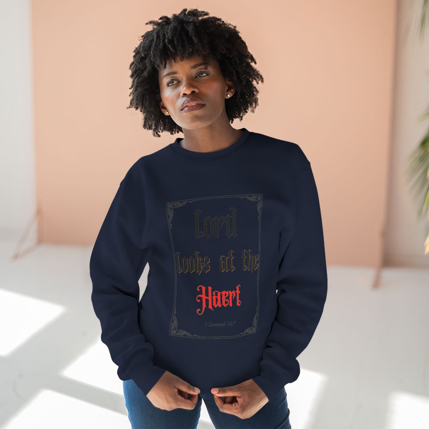 Faith-Inspired Unisex Crewneck Sweatshirt – 'Lord Looks at the Heart'