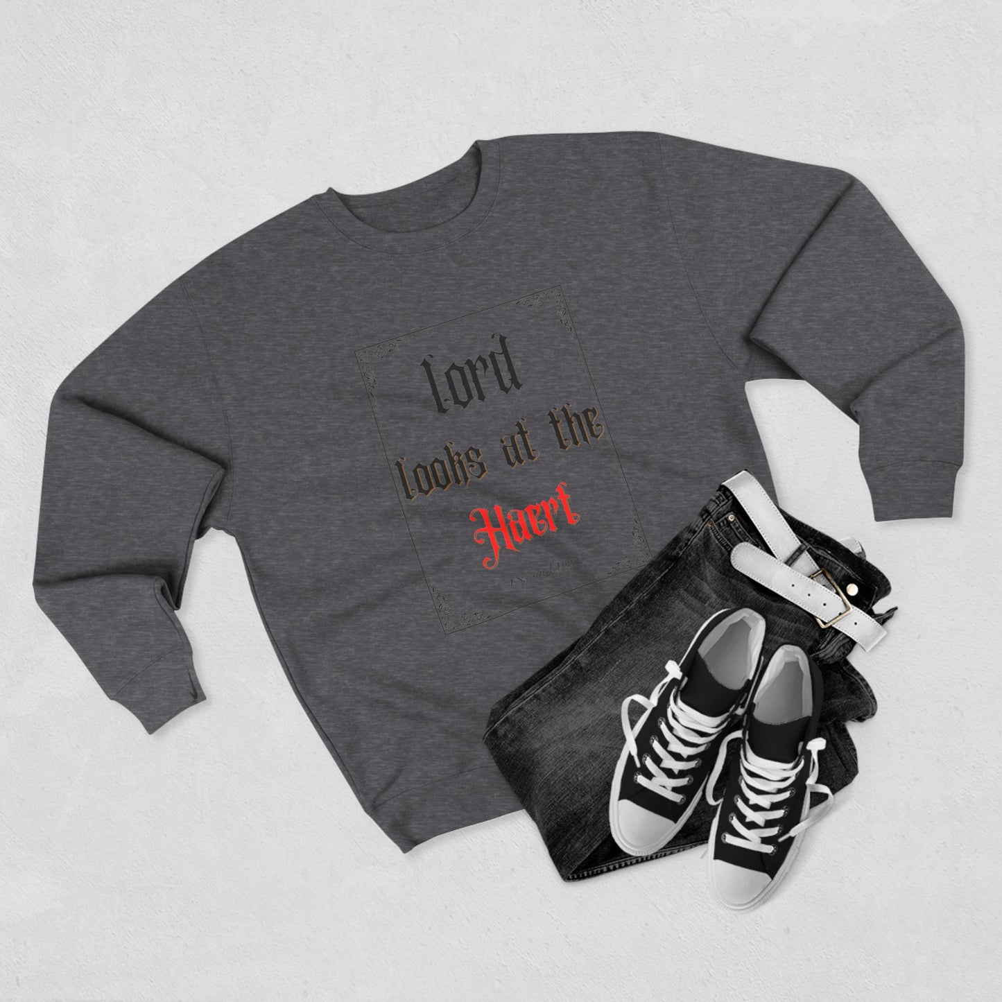 Faith-Inspired Unisex Crewneck Sweatshirt – 'Lord Looks at the Heart'