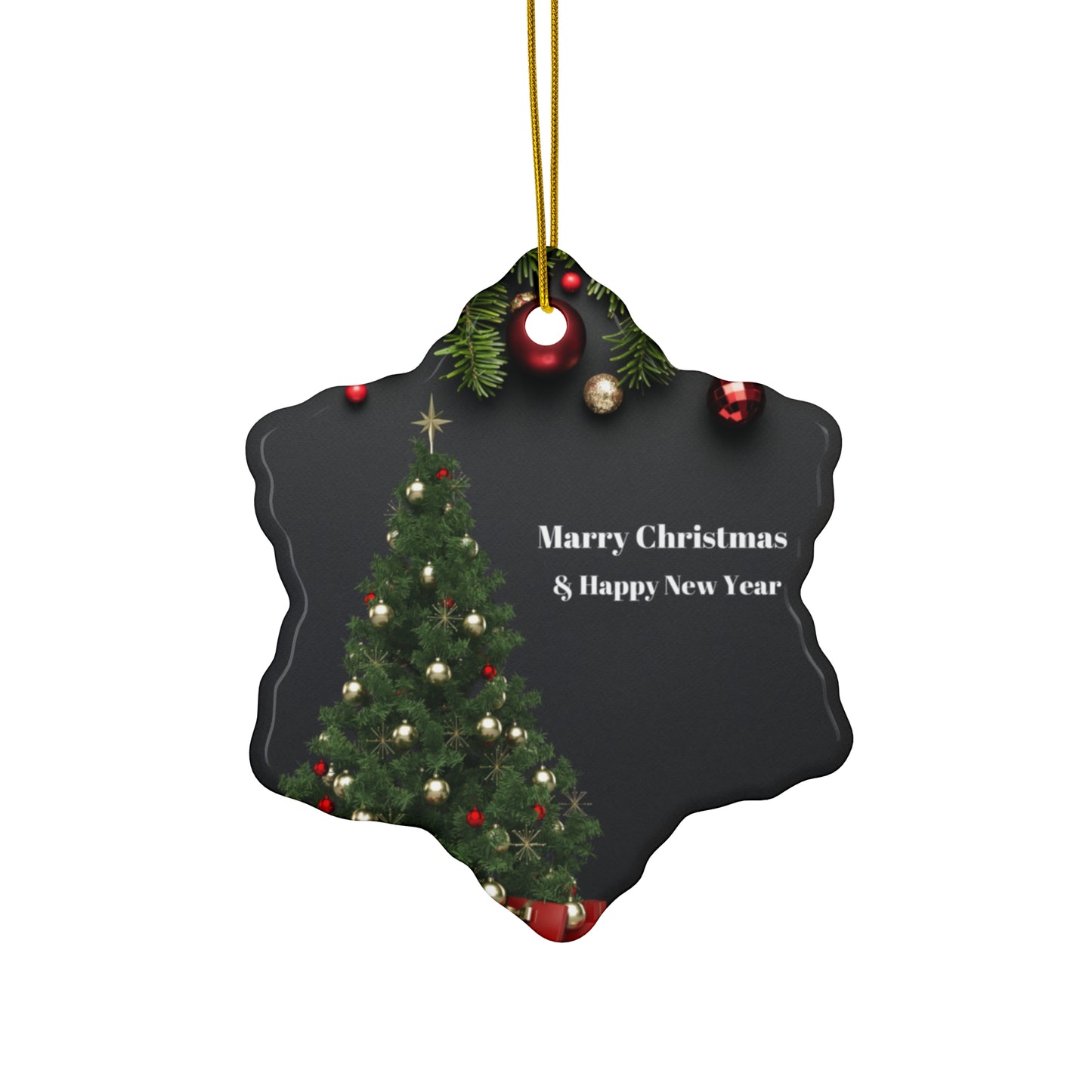 Personalized Christmas Ceramic Ornament - Celebrate with Joyful Holiday Greetings