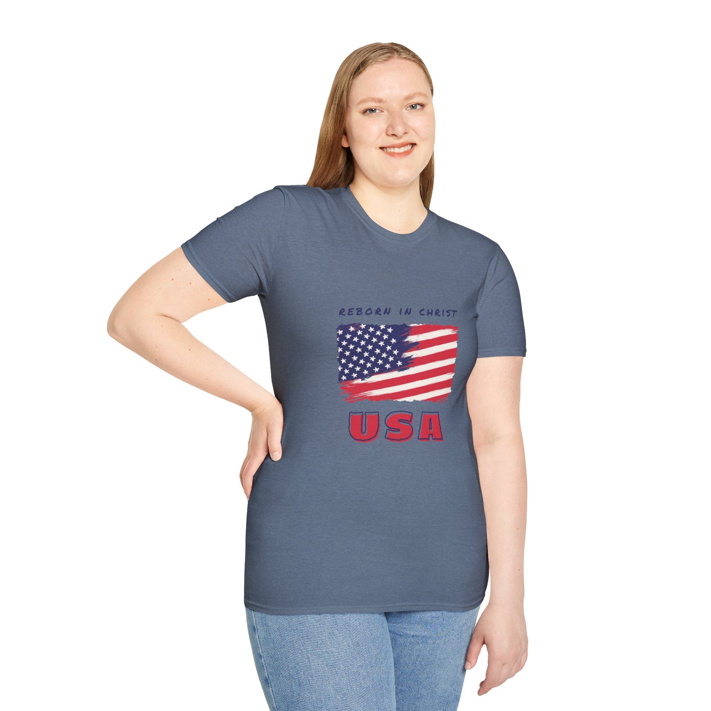 Unisex Softstyle T-Shirt - 'Reborn in Christ USA' Patriotic Graphic Tee