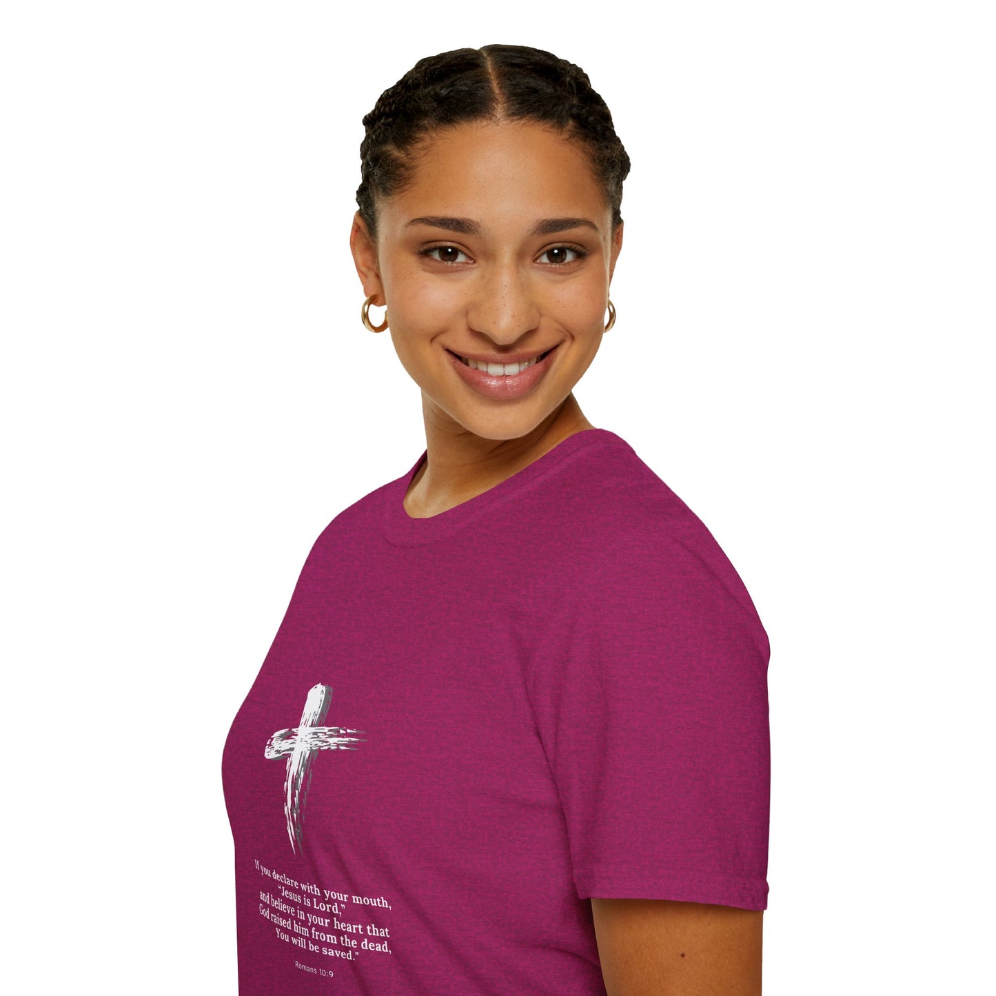 Faith-Inspired Unisex Softstyle T-Shirt - Romans 10:9 Graphic Tee