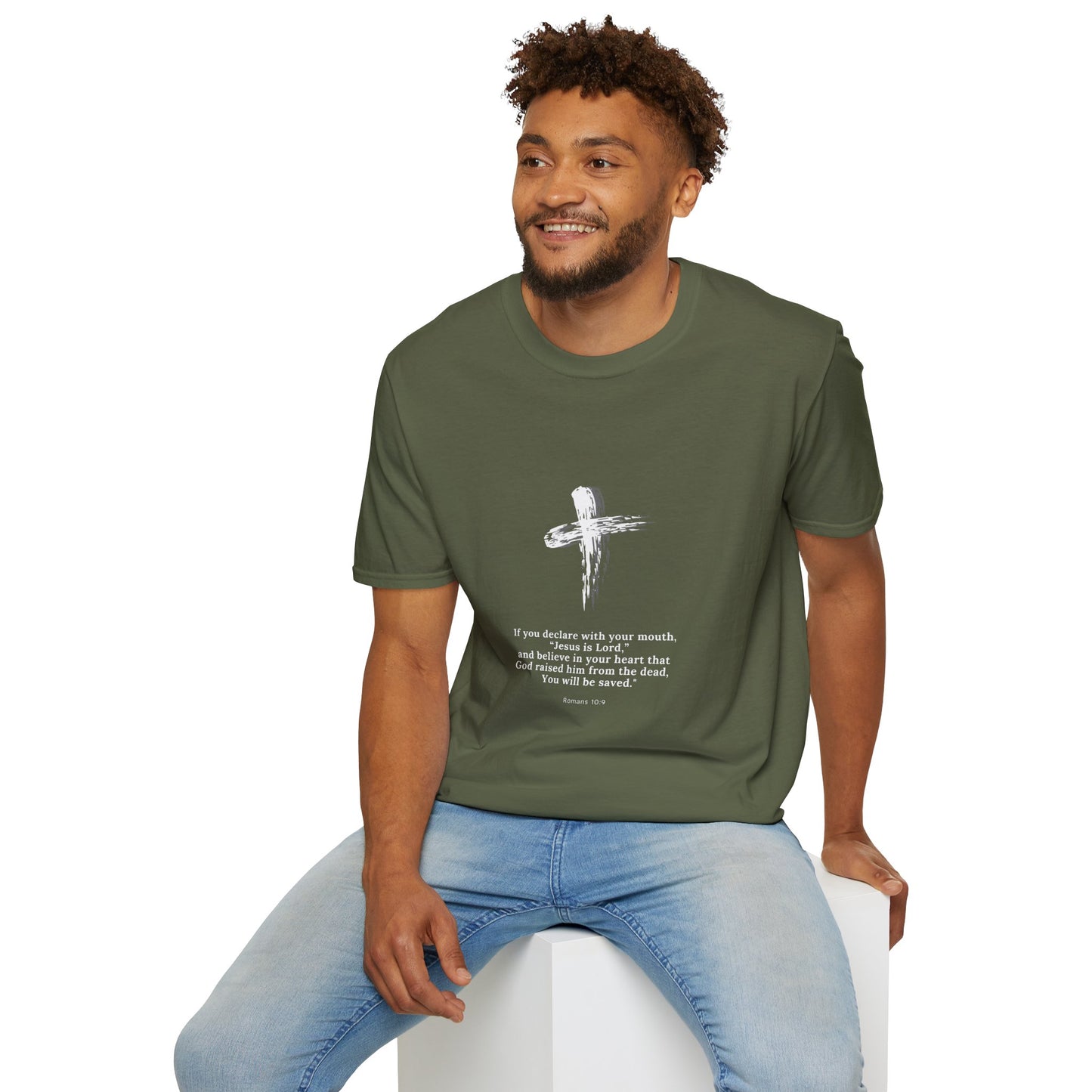 Faith-Inspired Unisex Softstyle T-Shirt - Romans 10:9 Graphic Tee