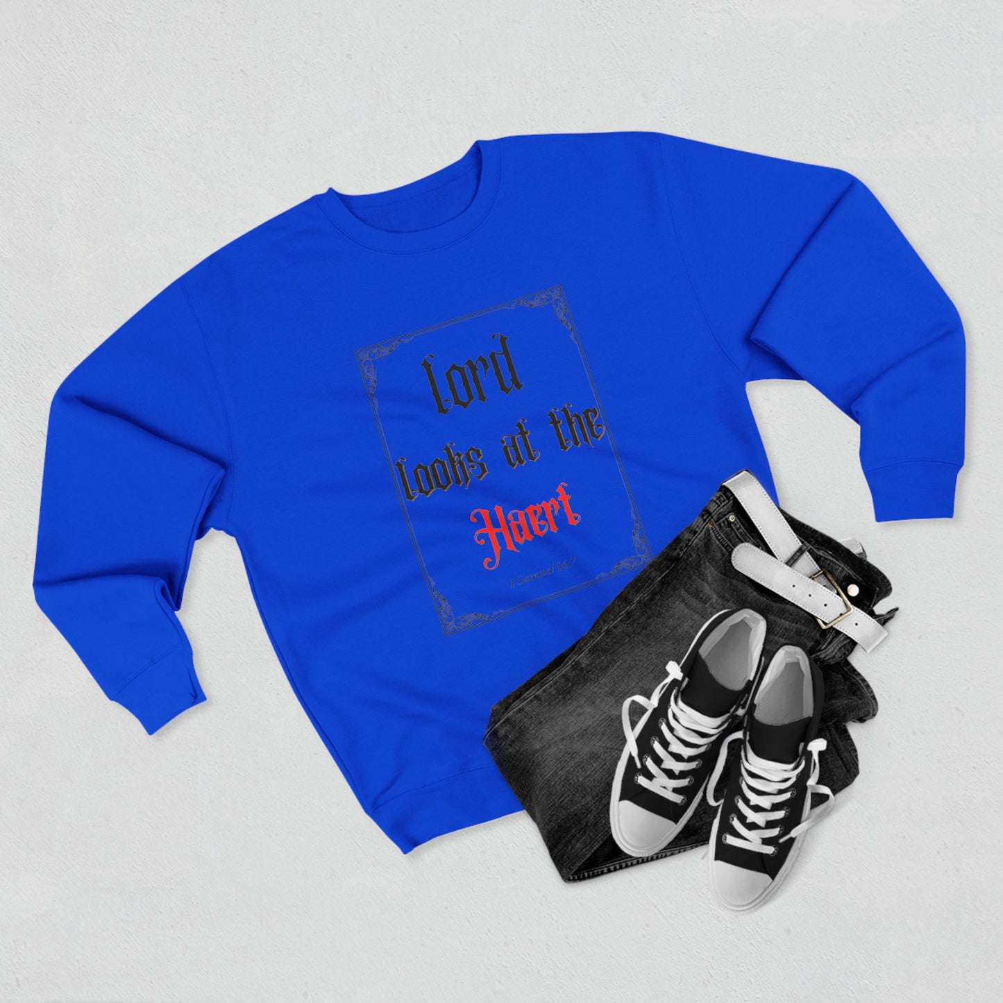 Faith-Inspired Unisex Crewneck Sweatshirt – 'Lord Looks at the Heart'