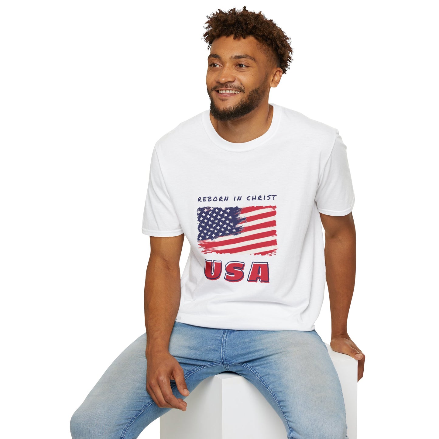 Unisex Softstyle T-Shirt - 'Reborn in Christ USA' Patriotic Graphic Tee