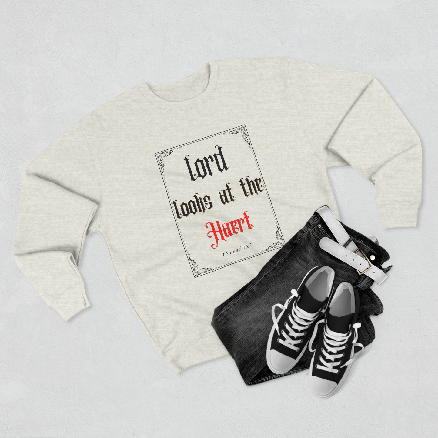 Faith-Inspired Unisex Crewneck Sweatshirt – 'Lord Looks at the Heart'