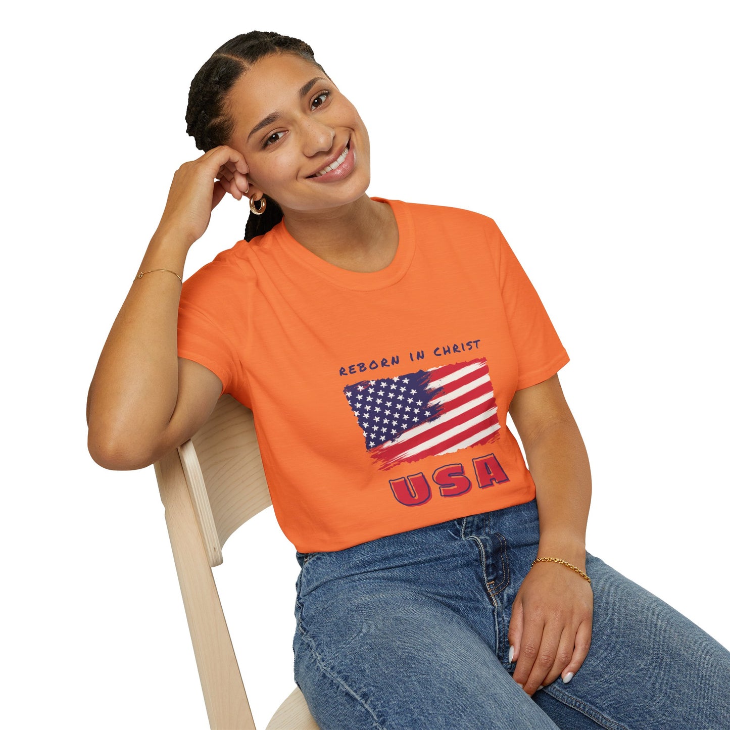 Unisex Softstyle T-Shirt - 'Reborn in Christ USA' Patriotic Graphic Tee