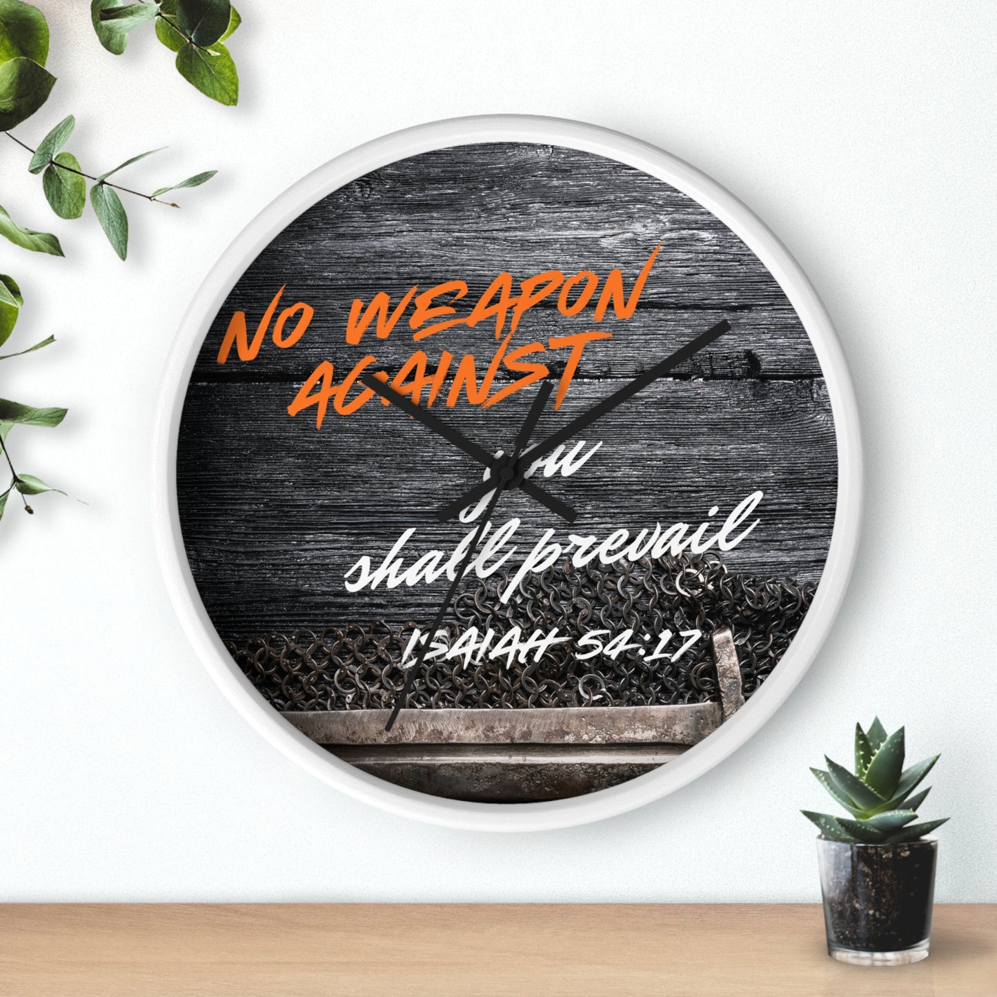 Inspirational Wall Clock - "No Weapon Against You Shall Prevail" - Isaiah 54:17