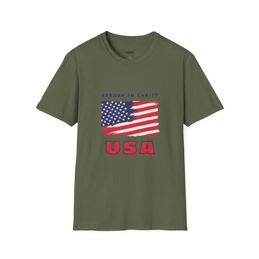 Unisex Softstyle T-Shirt - 'Reborn in Christ USA' Patriotic Graphic Tee