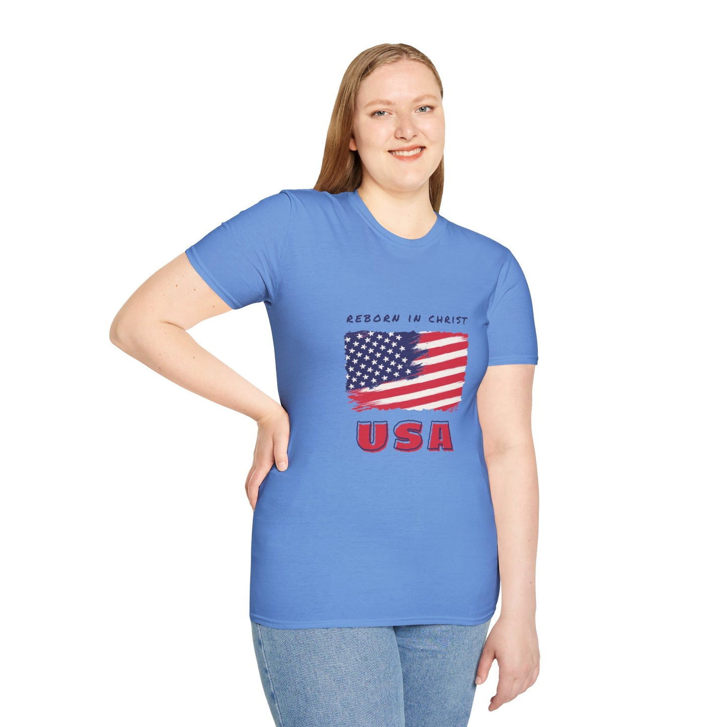 Unisex Softstyle T-Shirt - 'Reborn in Christ USA' Patriotic Graphic Tee